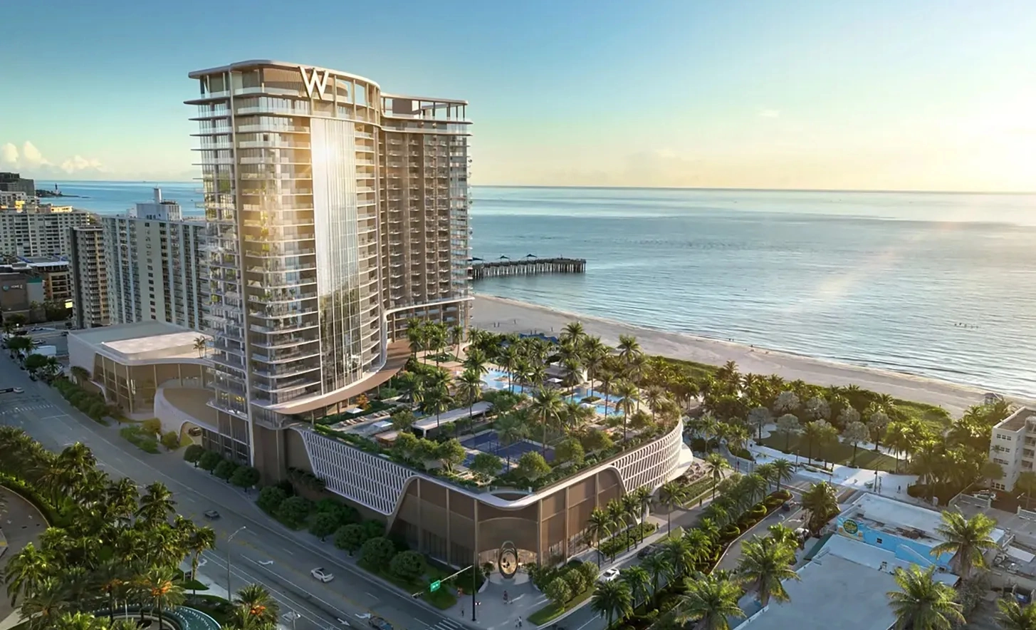 W Hotel Residences Pompano Beach oceanfront tower and grounds