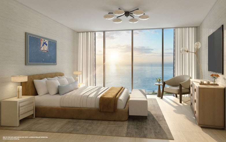 W Pompano Beach hotel condo suite bedroom with floor-to-ceiling ocean views
