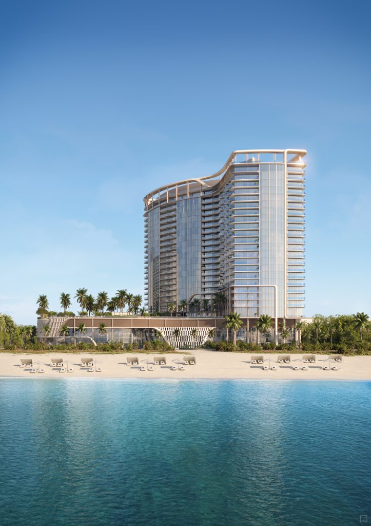 Pompano Beach neighborhood oceanfront with the W Pompano Beach tower seen from the water
