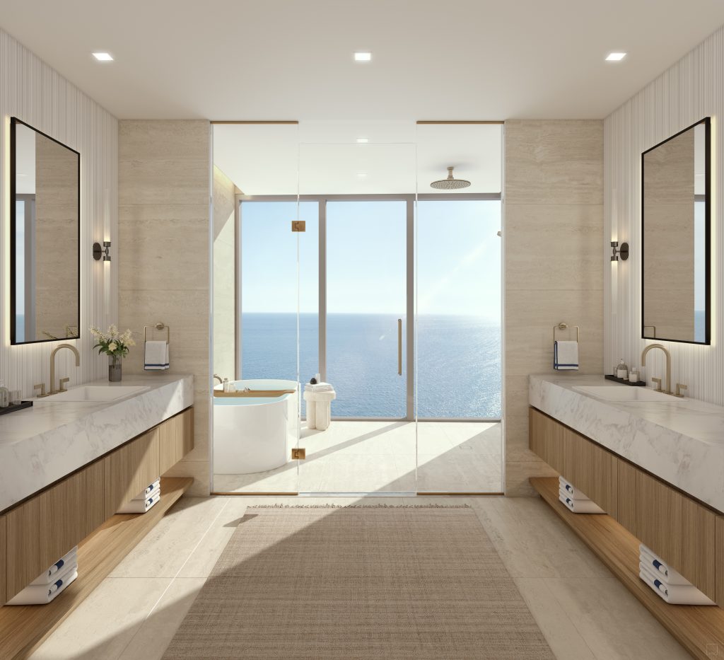 Primary bathroom in a W Hotel Residences Pompano Beach Residence