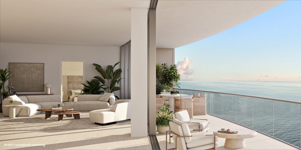 W Pompano Beach penthouse terrace living area with ocean views