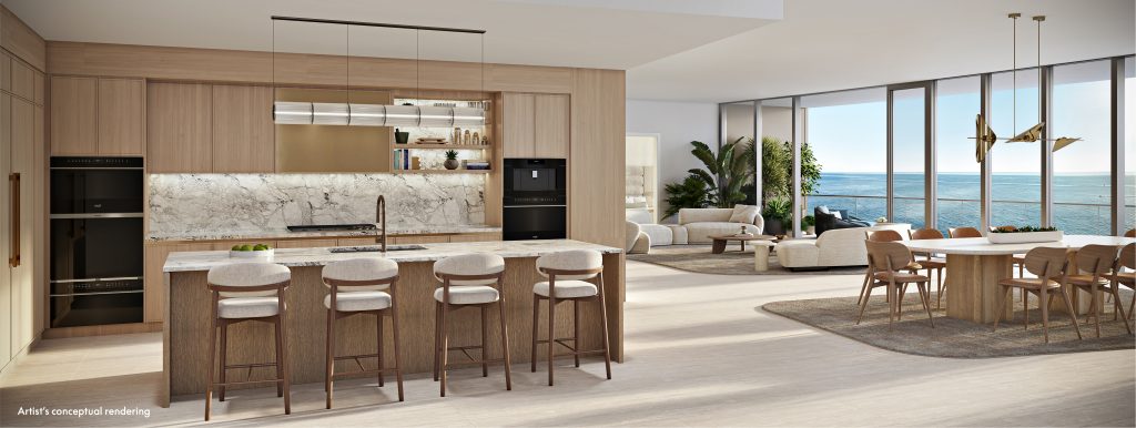 W Pompano Beach penthouse kitchen with island