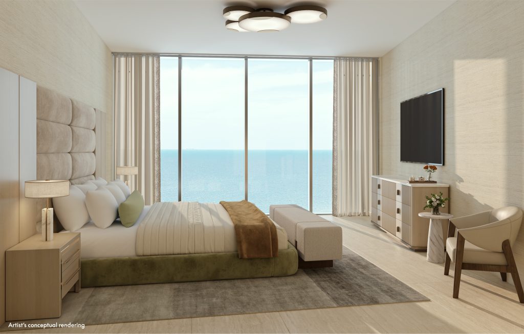 W Pompano Beach penthouse primary bedroom facing the ocean