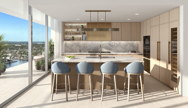 Residences Kitchen Final Modern kitchen in a new construction condo at W Hotel Residences Pompano Beach